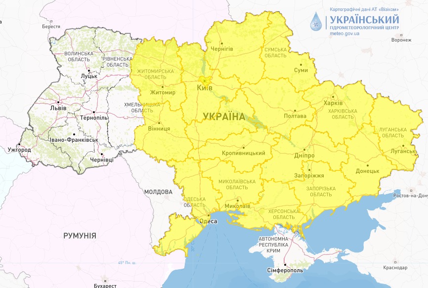 Мапа небезпечних погодних умов в Україні сьогодні, 8 грудня, від Укргідрометцентру