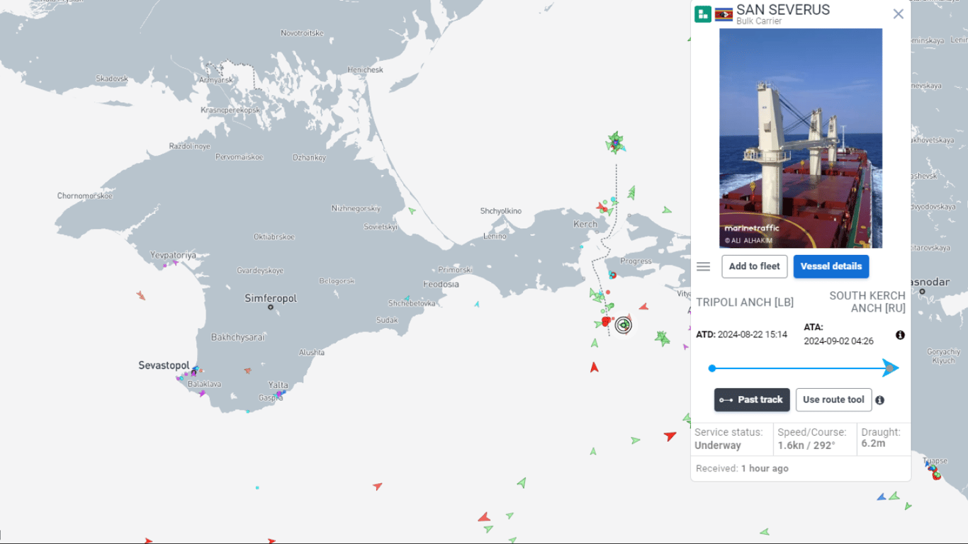 Балкер, незаконно вывозящий украинское зерно с оккупированных территорий, снова в Черном море - фото 1