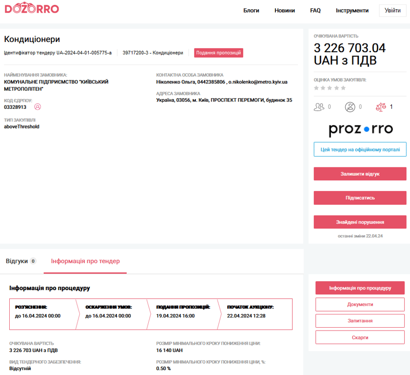 тендер метро Киев