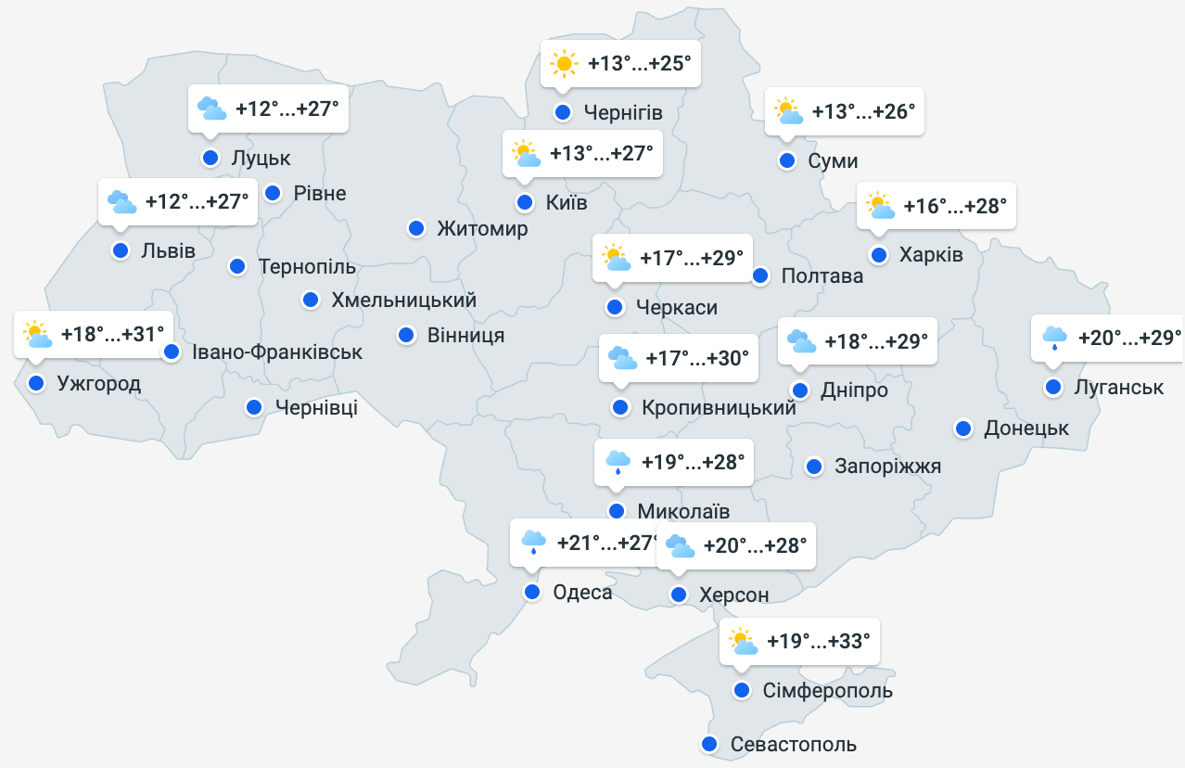Прогноз погоди в Україні на 26 серпня
