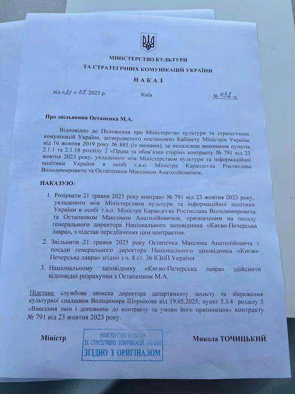 Звільнення керівника Лаври