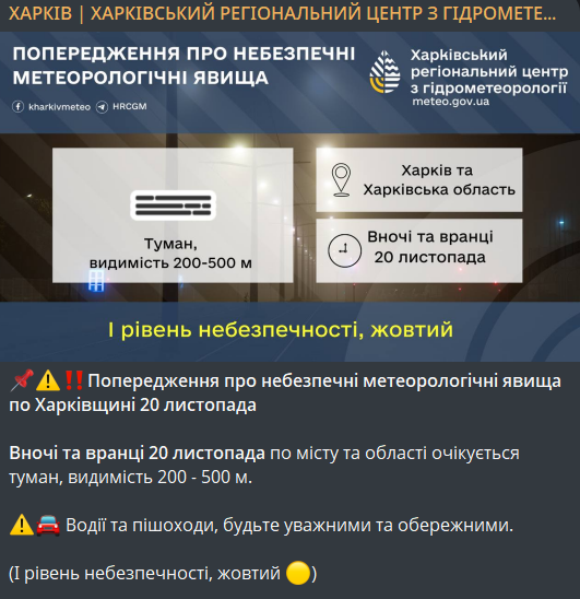 Погода в Харкові 20 листопада