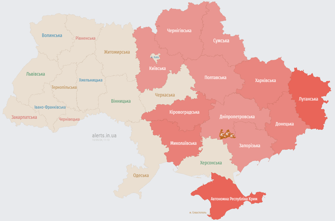 Скриншот карты воздушных тревог