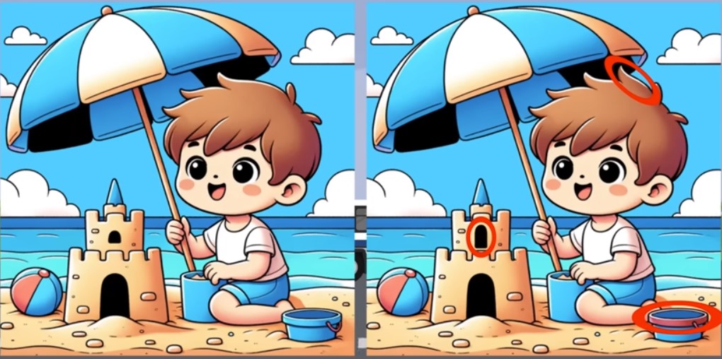 Літо, пляж, пісочний замок — знайдіть на малюнку з відпочивальником три відмінності - фото 2