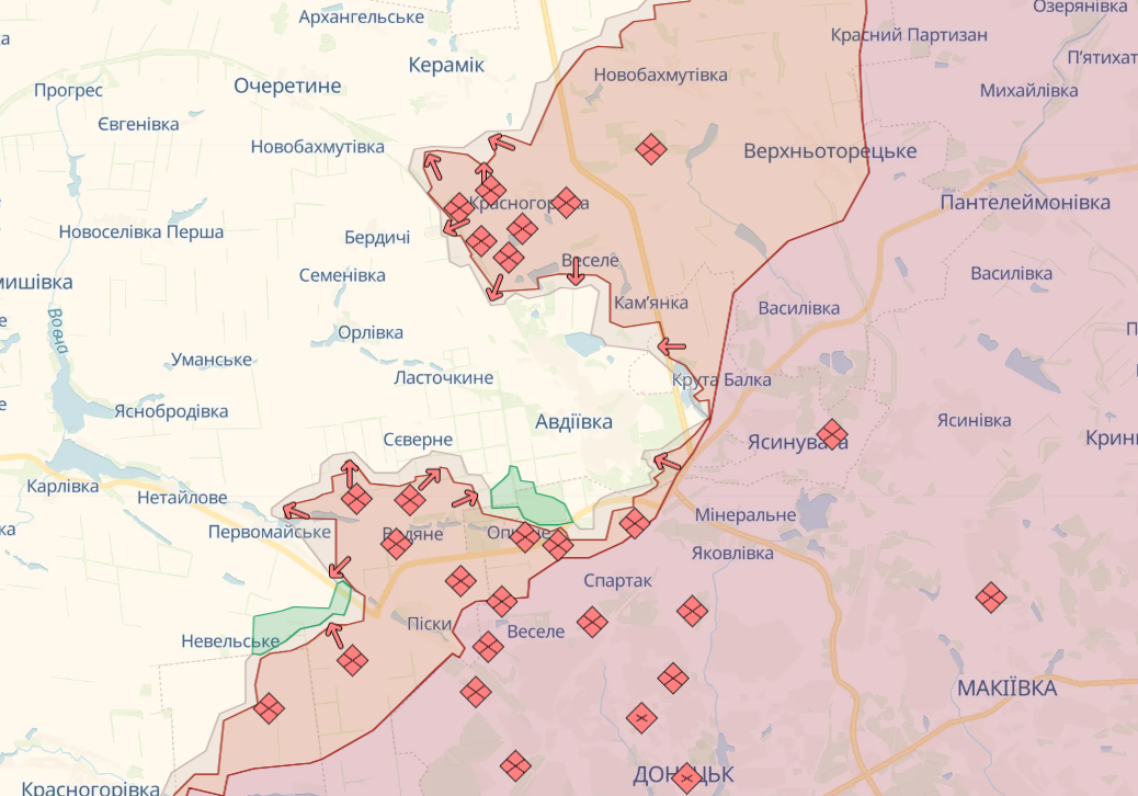 Карта боевых действий на Авдеевском направлении от Deepstate