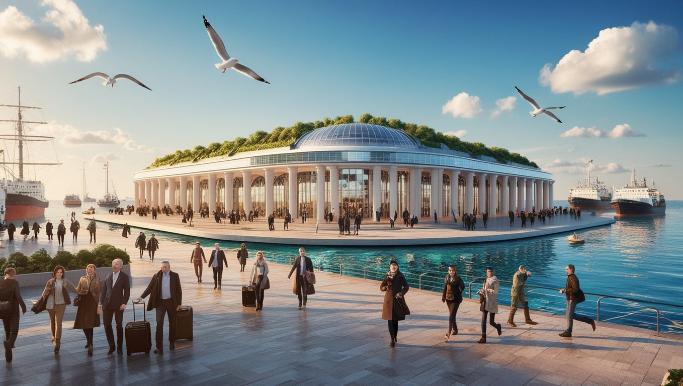 Набережна на одеському морвокзалі очима ШІ. Фото: leonardo.ai