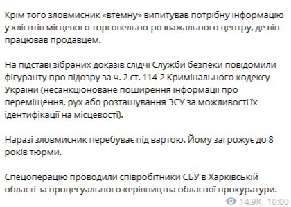 Допис СБУ. Фото: скриншот