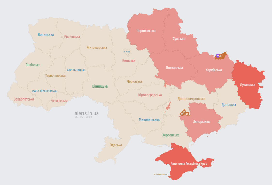 Карта тривог 25 листопада