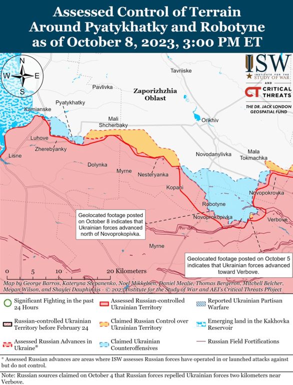 Карта бойових дій на Запорізькому напрямку від ISW. Фото: інфографіка ISW