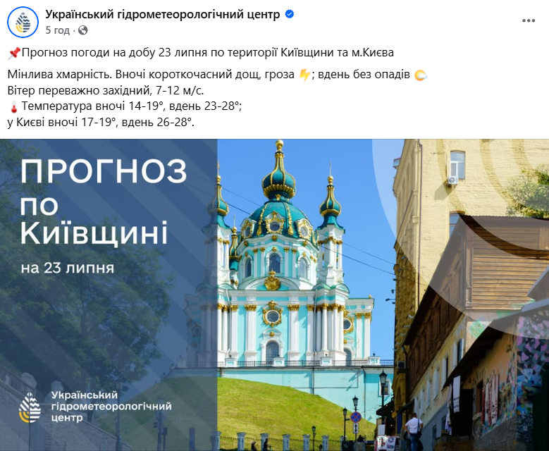 Погода в Києві 23 липня
