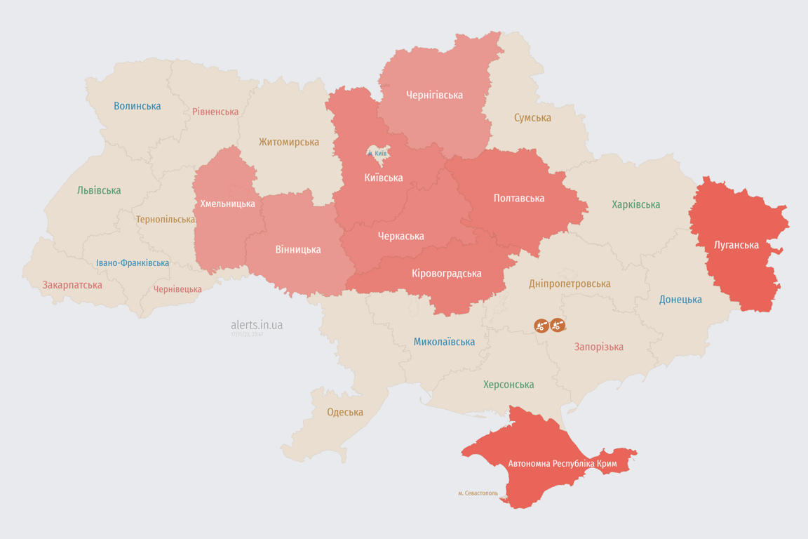 Мапа повітряних тривог в Україні сьогодні, 17 листопада