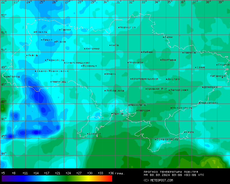 Карта температур на 8 сентября