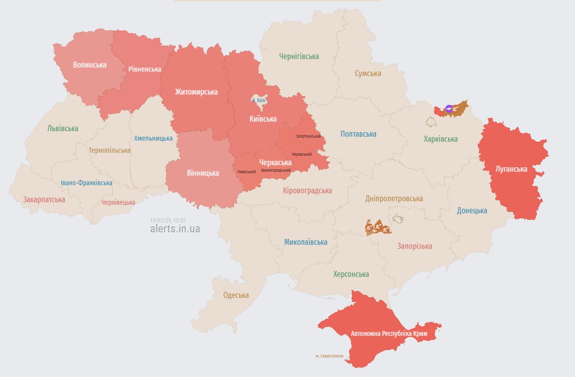 Карта повітряних тривог 10 липня