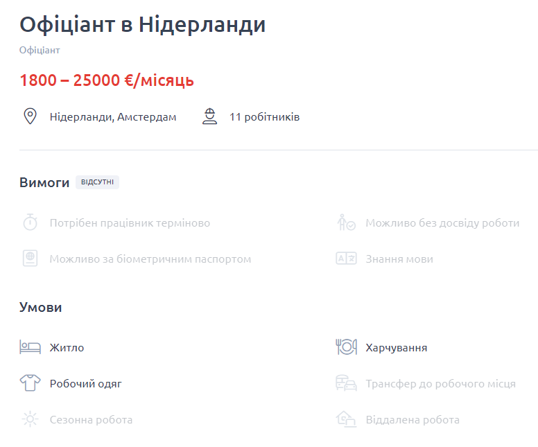 Работа официантом в Нидерландах