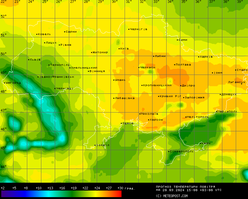 Карта температур. Фото: Метеопост