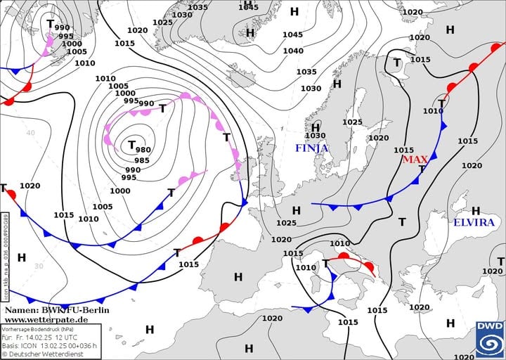 Атмосферный фронт в Украине 14 февраля  2025 года