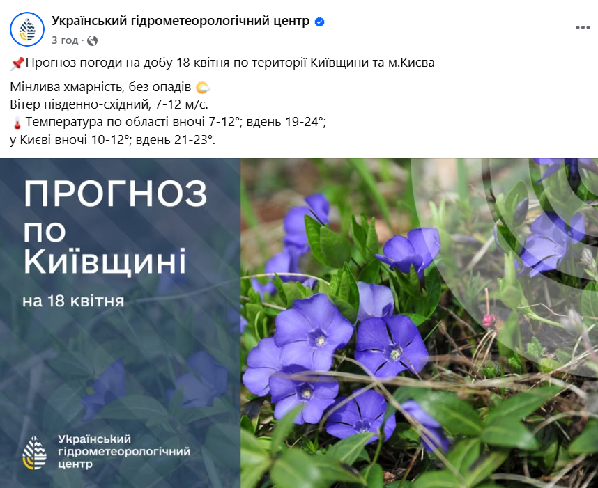 Погода в Києві 18 квітня