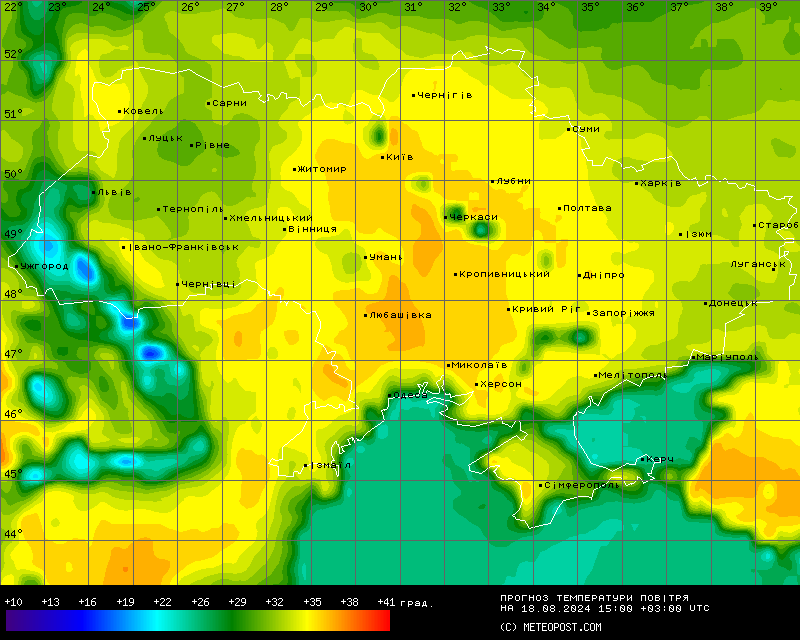 Карта температур в Україні 18 серпня