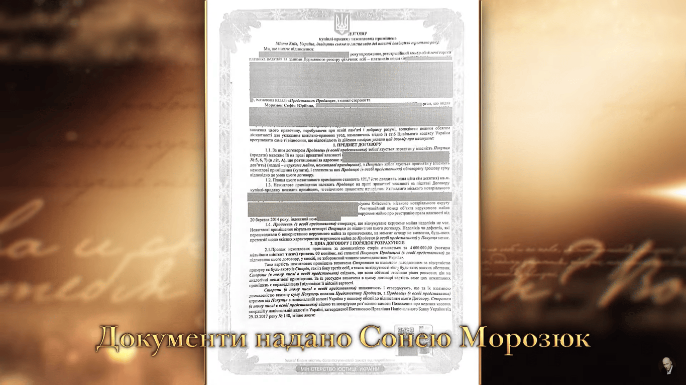 Документ на майстерню Соні Морозюк. Фото: стоп-кадр шоу "В гостях у Дмитра Гордона"