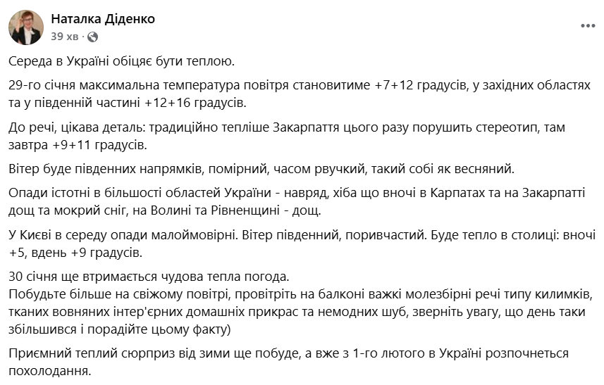 погода в Украине 29 января