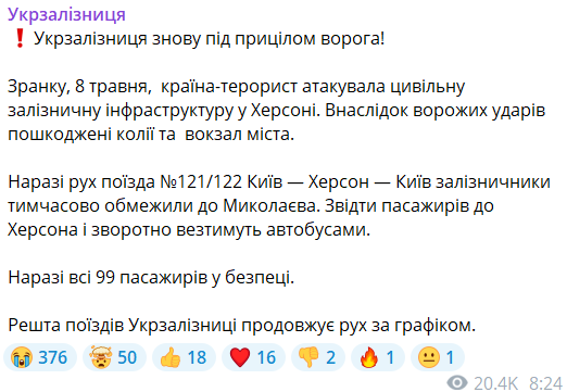 Обстріл України 8 травня