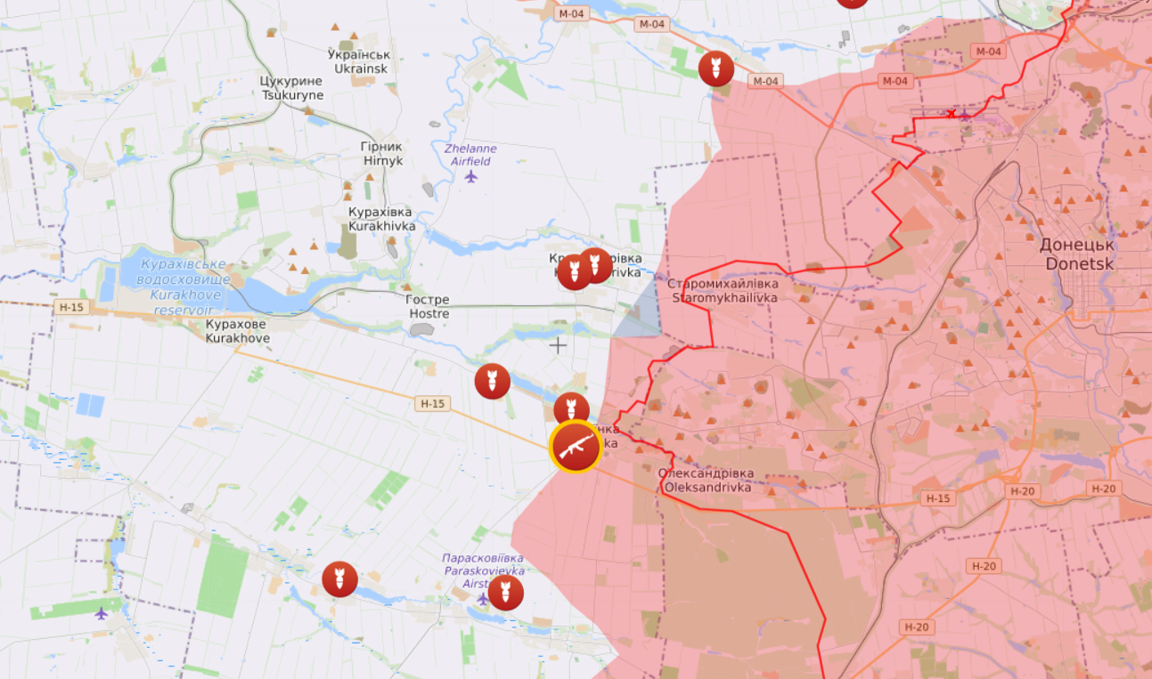 Карта боевых действий на Марьинском направлении от Liveuamap