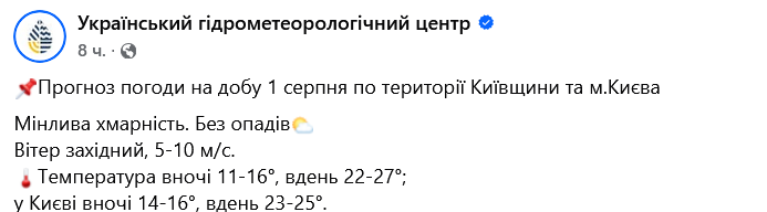 Август начнется с тепла — прогноз погоды в Киеве на завтра - фото 1