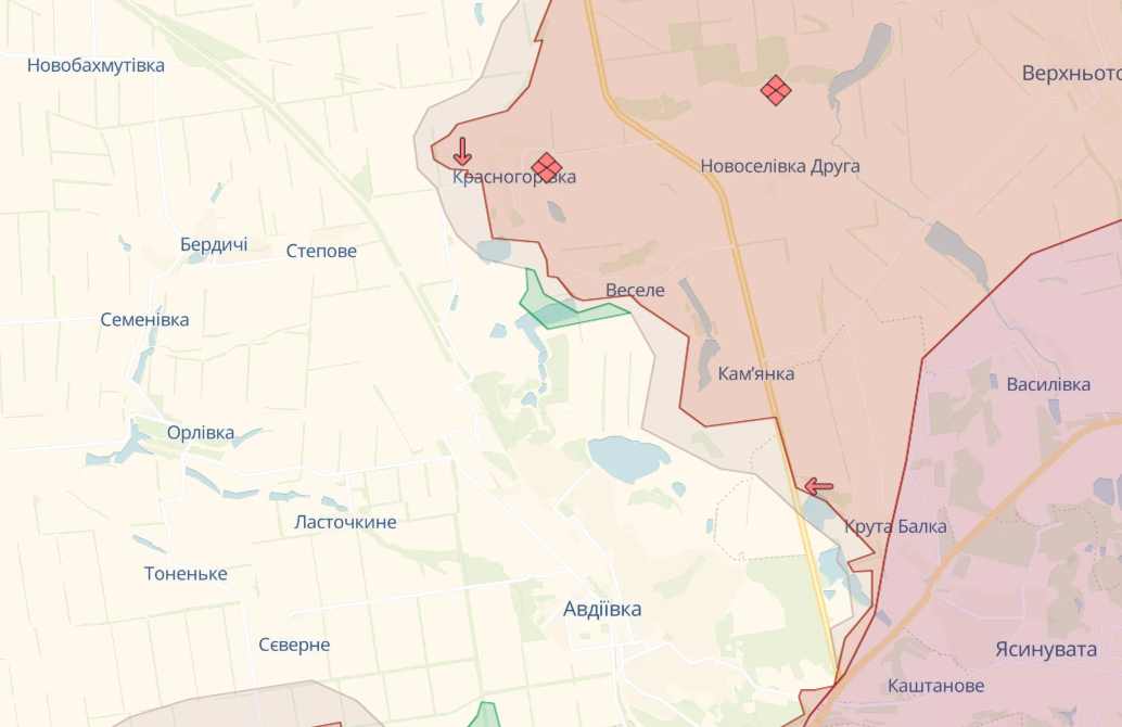Карта боевых действий на Авдеевском направлении от Deepstate
