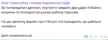 Скриншот допису Олега Синєгубова