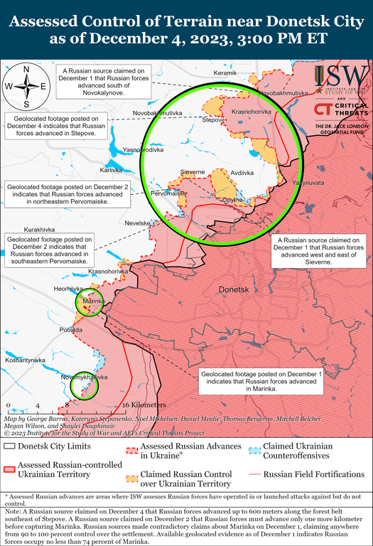 Карта боевых действий на Авдеевском направлении от ISW