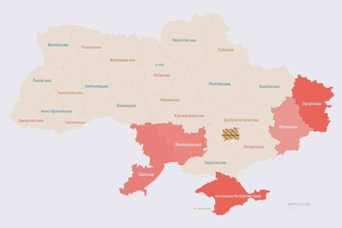 Мапа повітряних тривог в Україні сьогодні 8 вересня