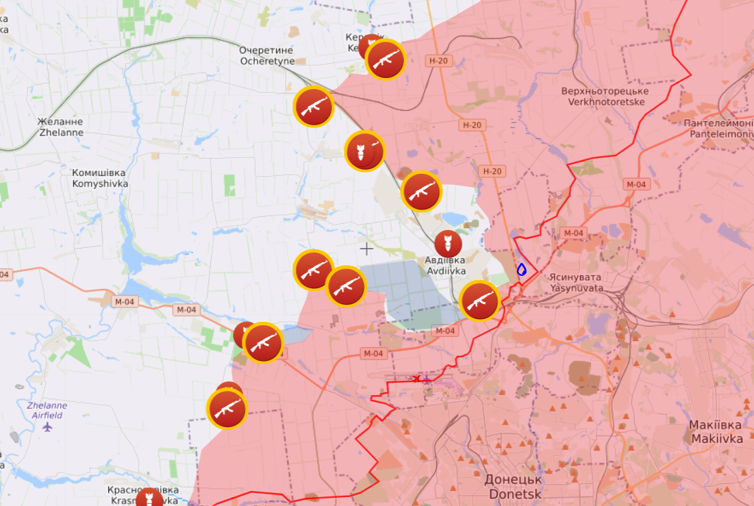 Карта боевых действий от Liveuamap. Фото: скриншот