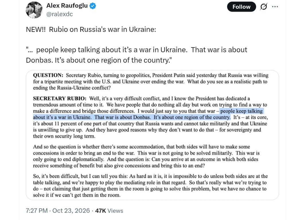 Марко Рубио заявил, что война в Украине касается только Донетчины
