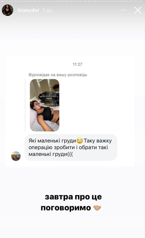 Підписникам Ліни Сидор не сподобався розмір її грудей. Фото: instagram/linasydor