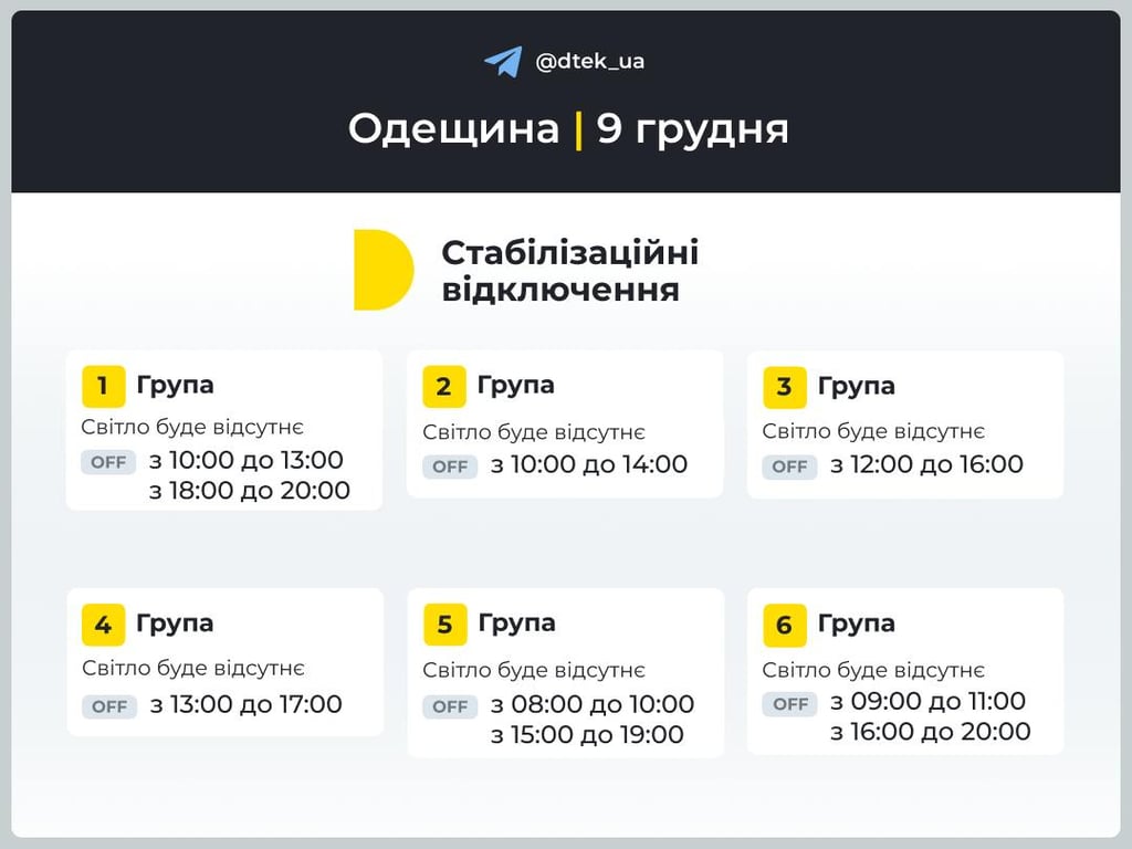 Відключать усі групи - графіки світла на завтра в Одесі - фото 1