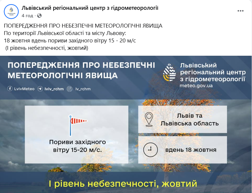 Прогноз погоди у Львові 18 жовтня