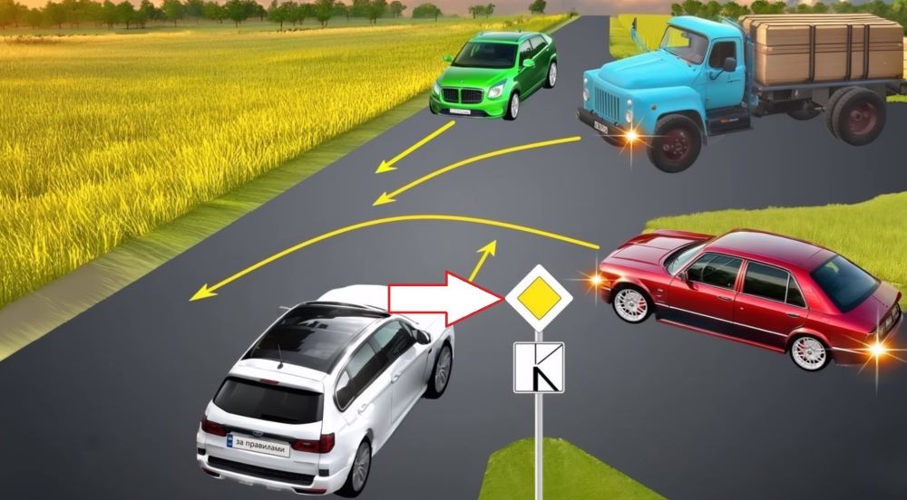 Столпотворение посреди поля - кто проедет первым перекресток за ПДД - фото 1