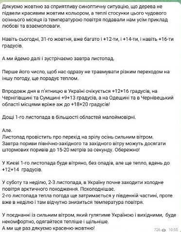 погода 1 листопада