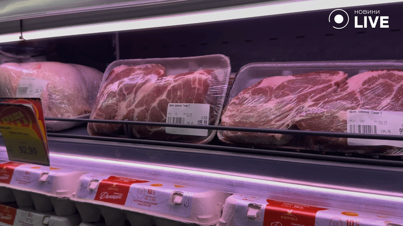 асортимент мяса на прилавках 