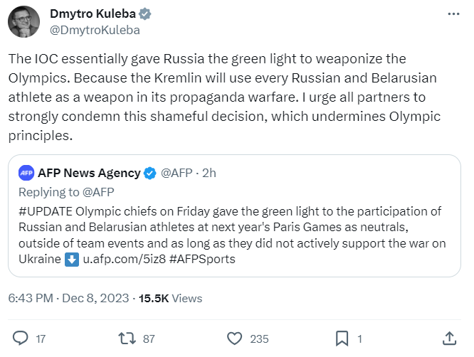 допуск РФ та Білорусі до участі в олімпіаді