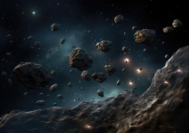 Большое количество астероидов в космическом пространстве