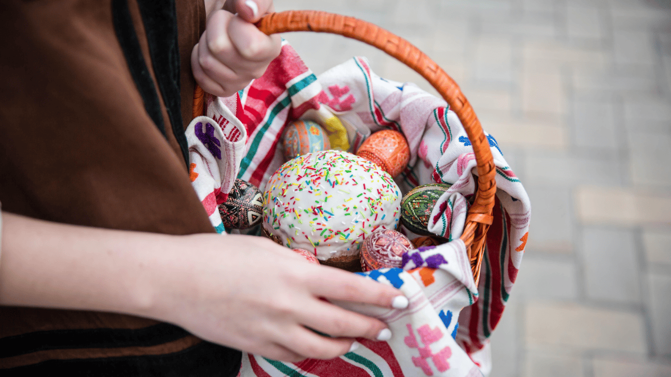 Українська паска у великодньому кошику