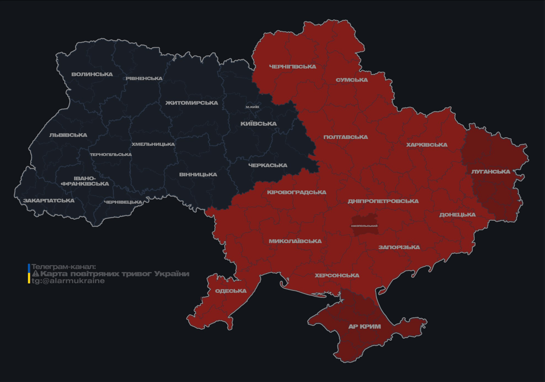 Повітряна тривога в Одеській області ввечері 27 вересня