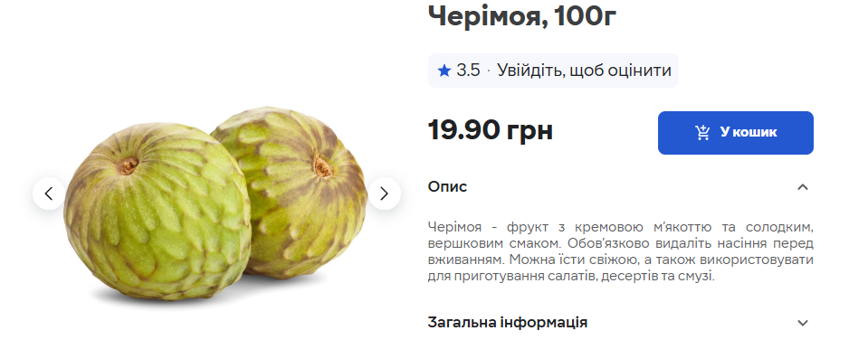 Цены на черимойю в Сильпо