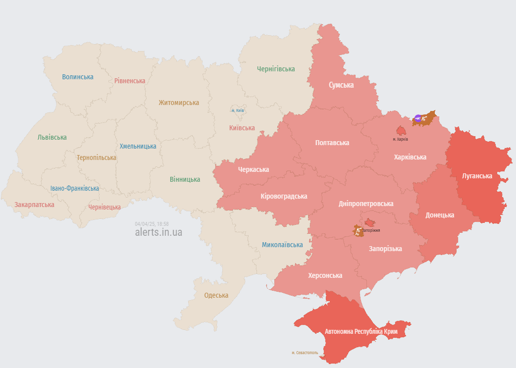 Карта повітряних тривог 4 квітня
