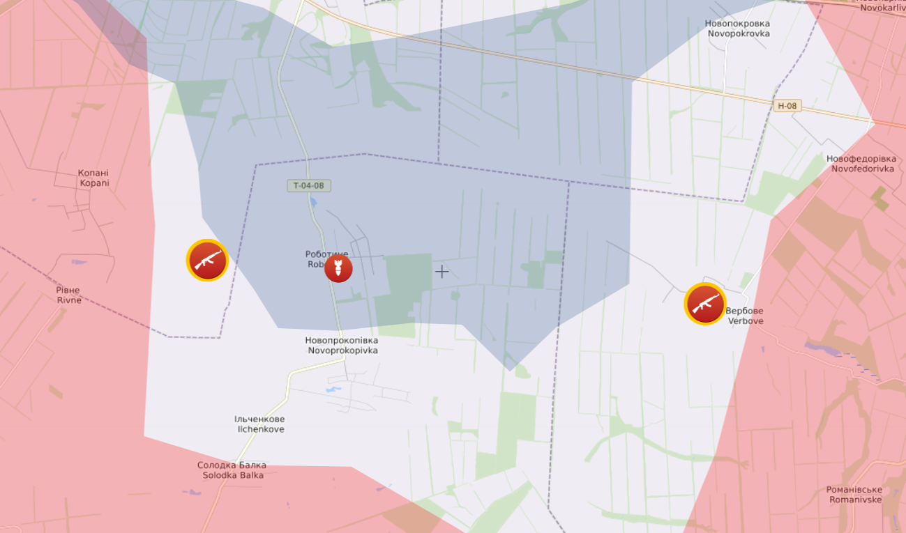 Карта бойових дій на Запорізькому напрямку від Liveuamap