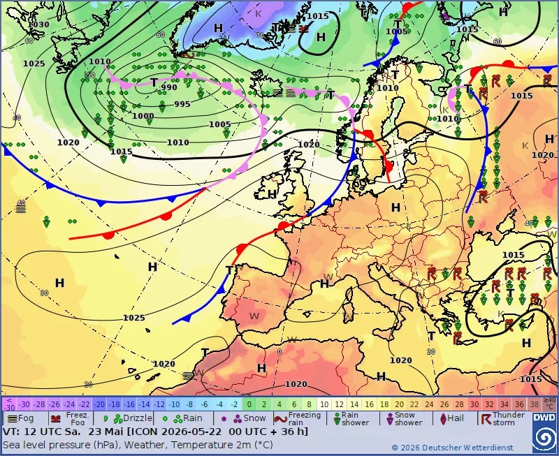Мапа прогнозу погоди в Україні та світі на завтра 23 травня 2026 року від Meteoprog