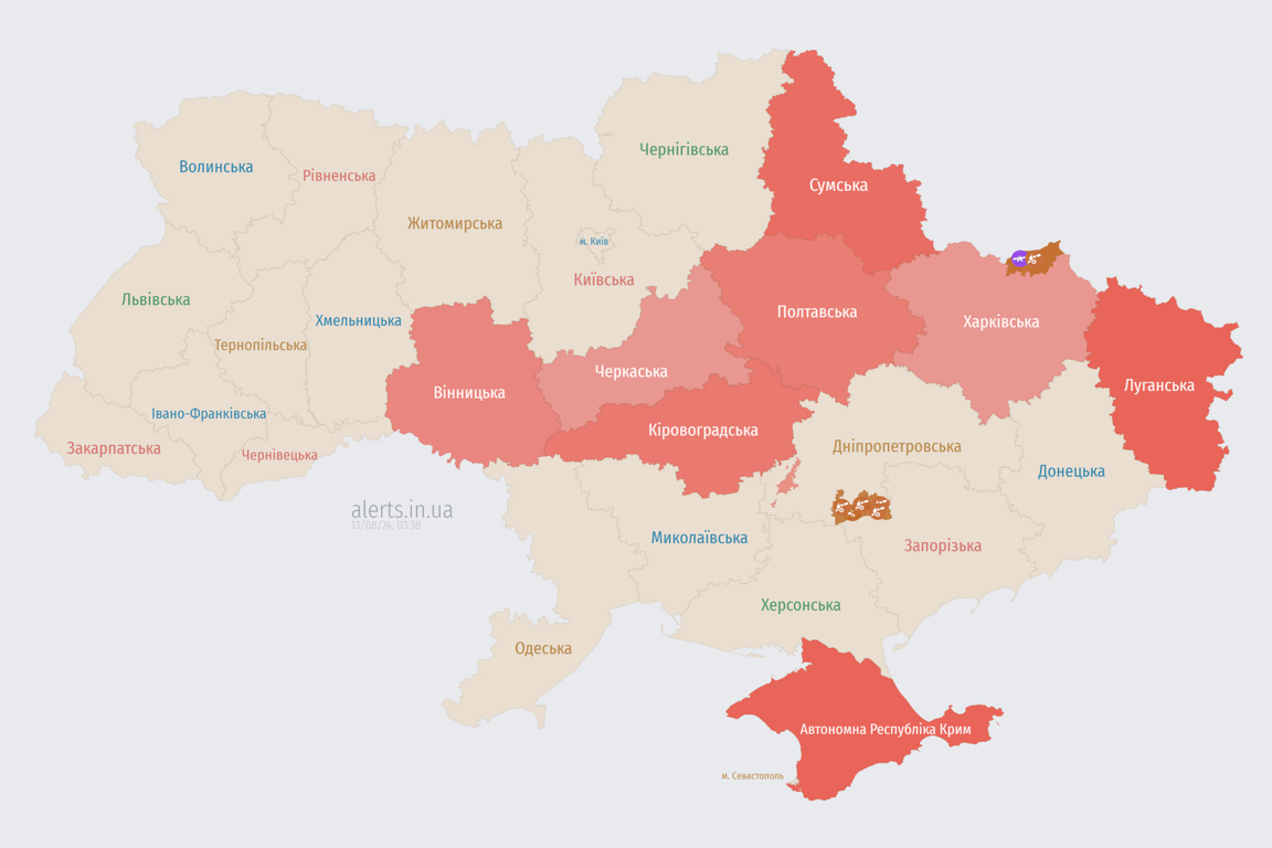 Повітряна тривога в Україні в ніч проти 13 серпня