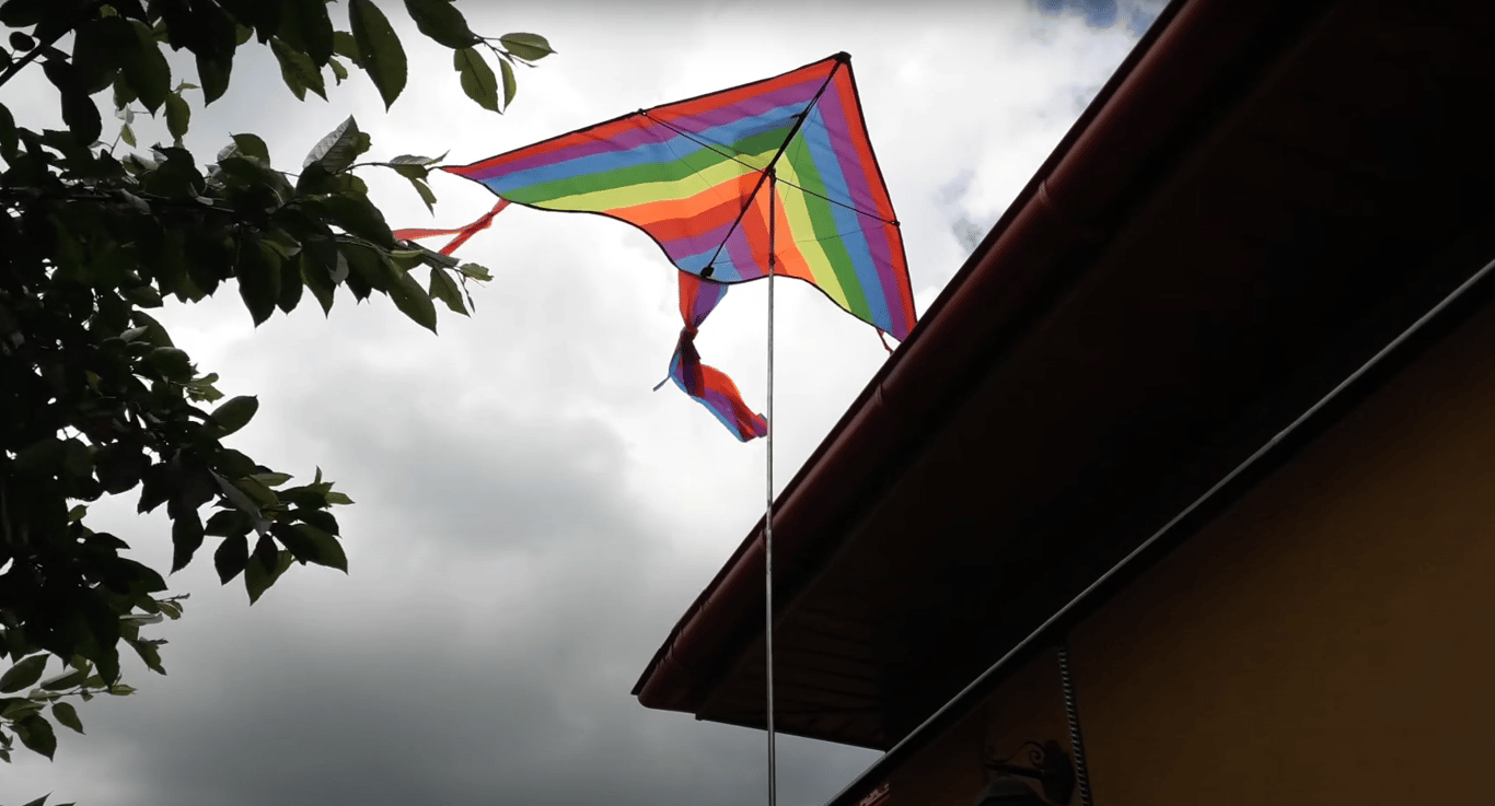 Привязанный к дереву воздушный змей