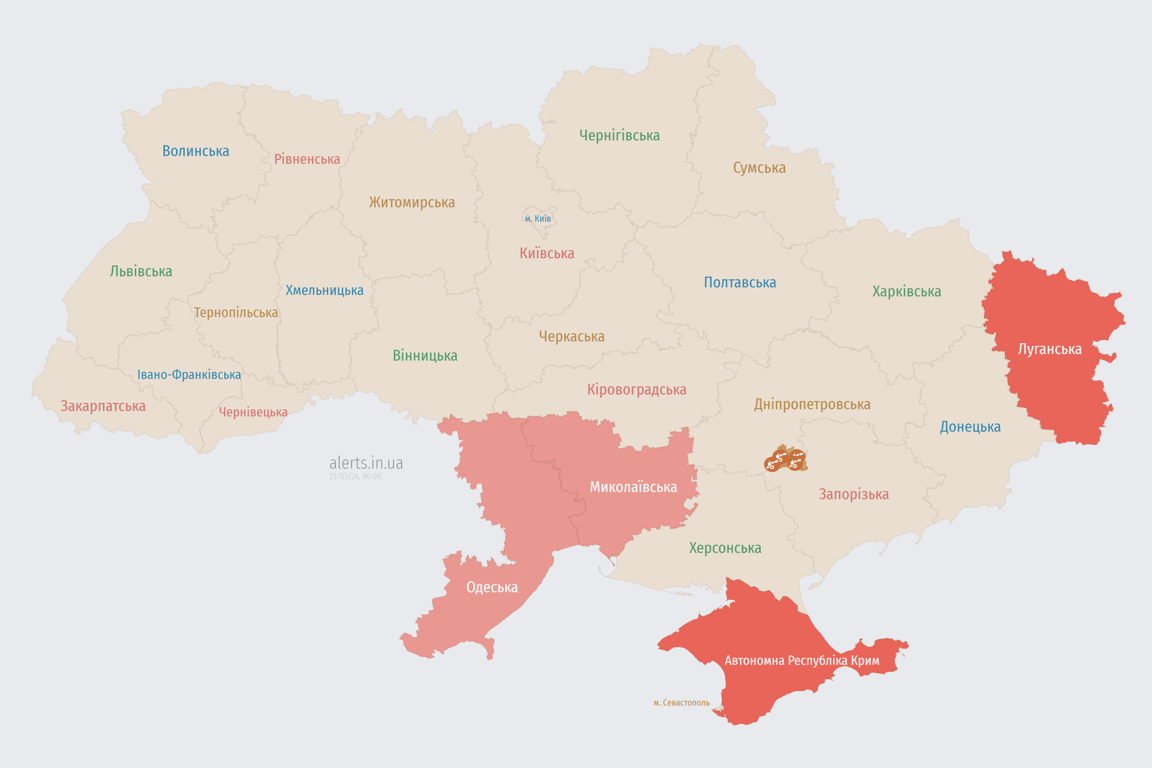 Карта воздушной тревоги в Украине сегодня, 24 марта